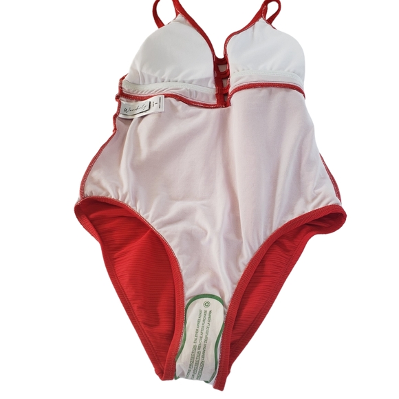 Wonderly Womens Red Ribbed One Piece Swimsuit NWT Memorial Day 4th July Sz Small - Picture 4 of 11